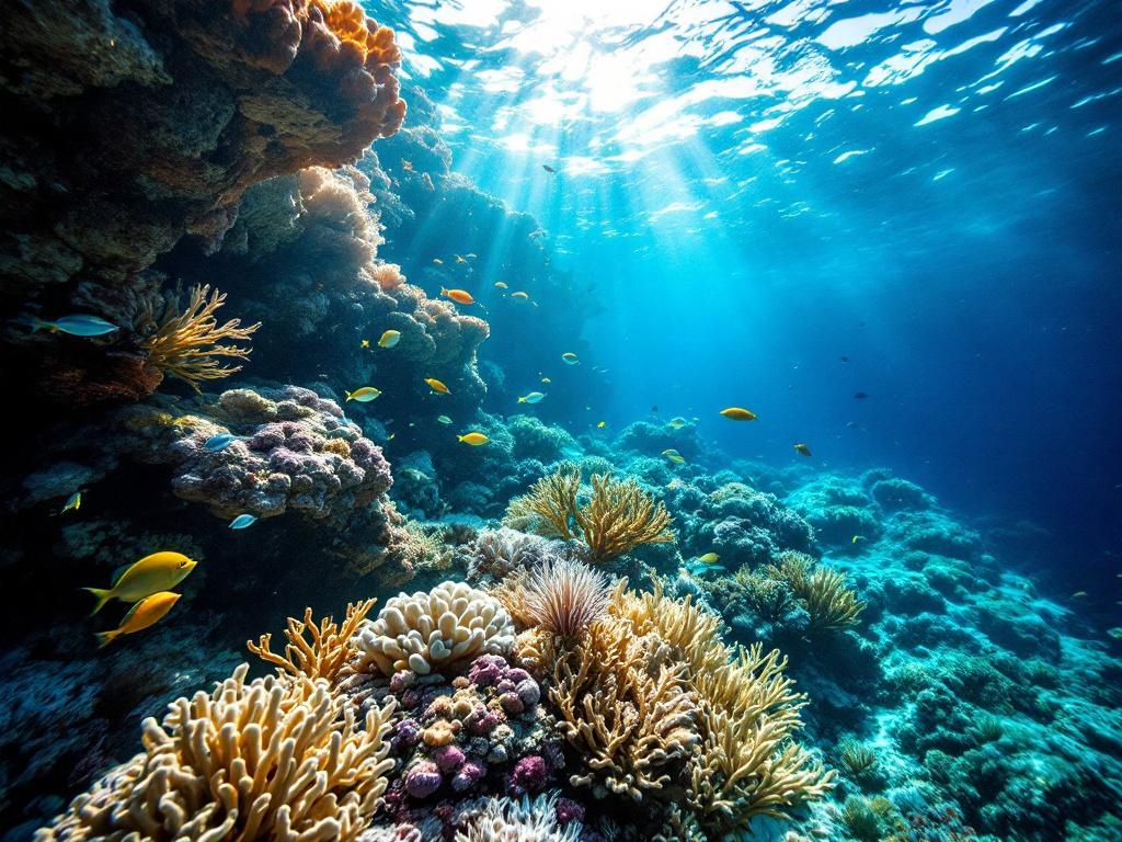 Crystal clear ocean waters with vibrant coral reef ecosystem